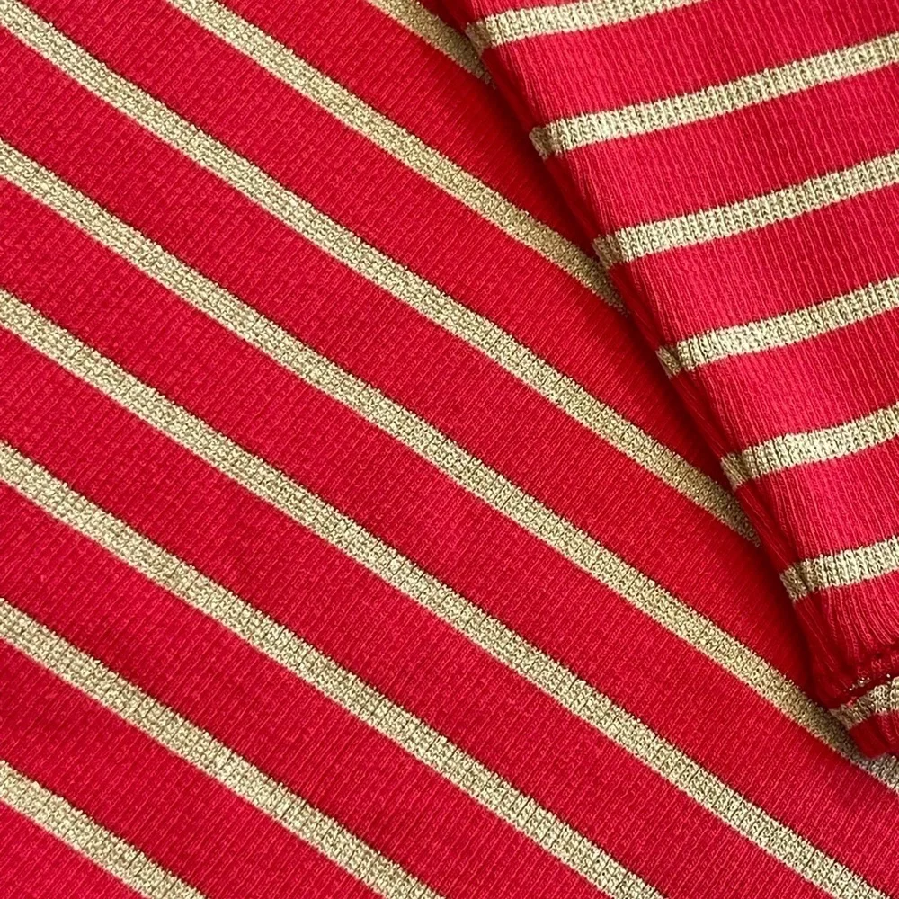 NWT J. Crew Red Puff Sleeve Turtleneck With Metallic Gold Stripes, Size XL